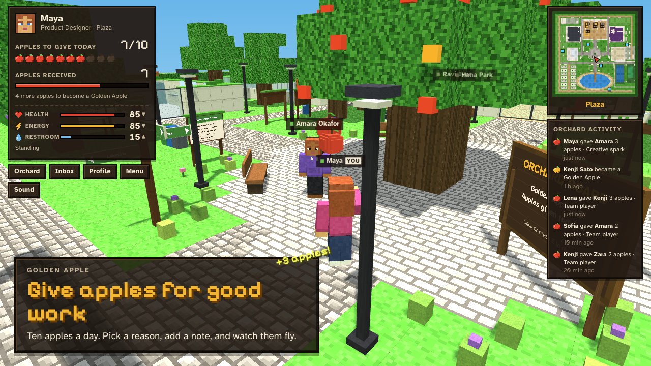 Apples flying from Maya to Amara while the activity feed updates