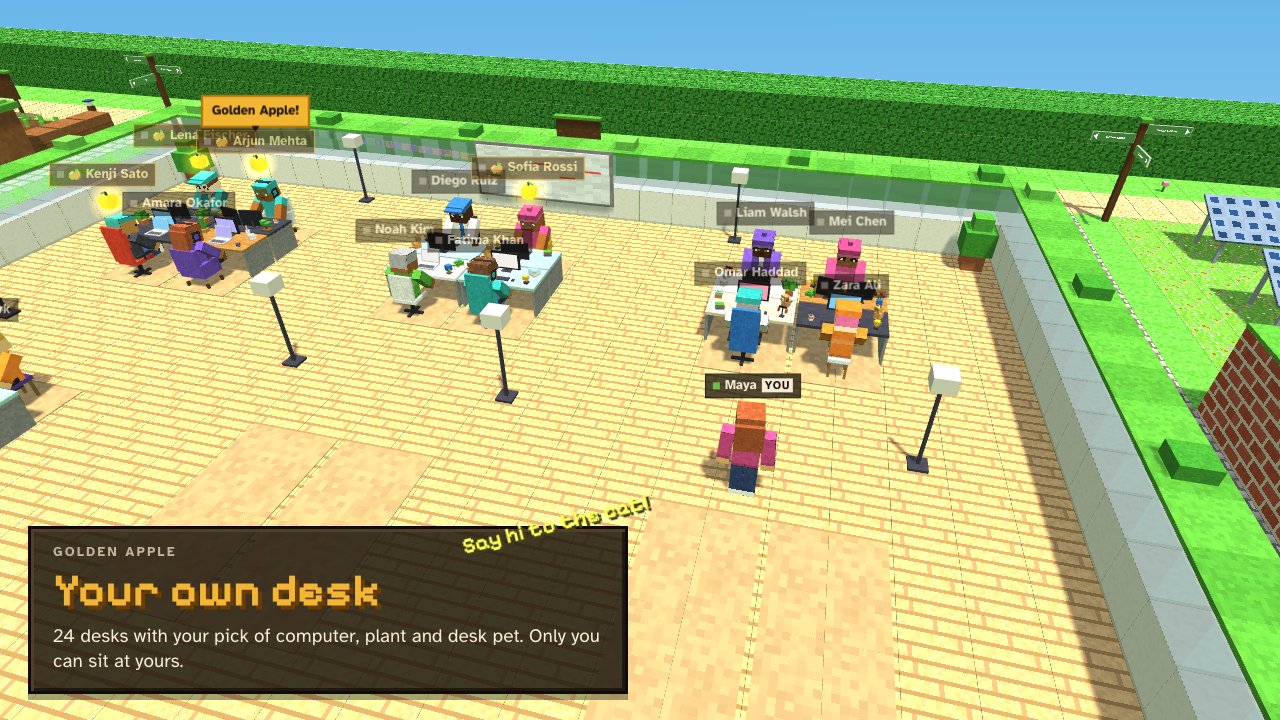 Coworkers at their personalised desks in the glass Work Desks room